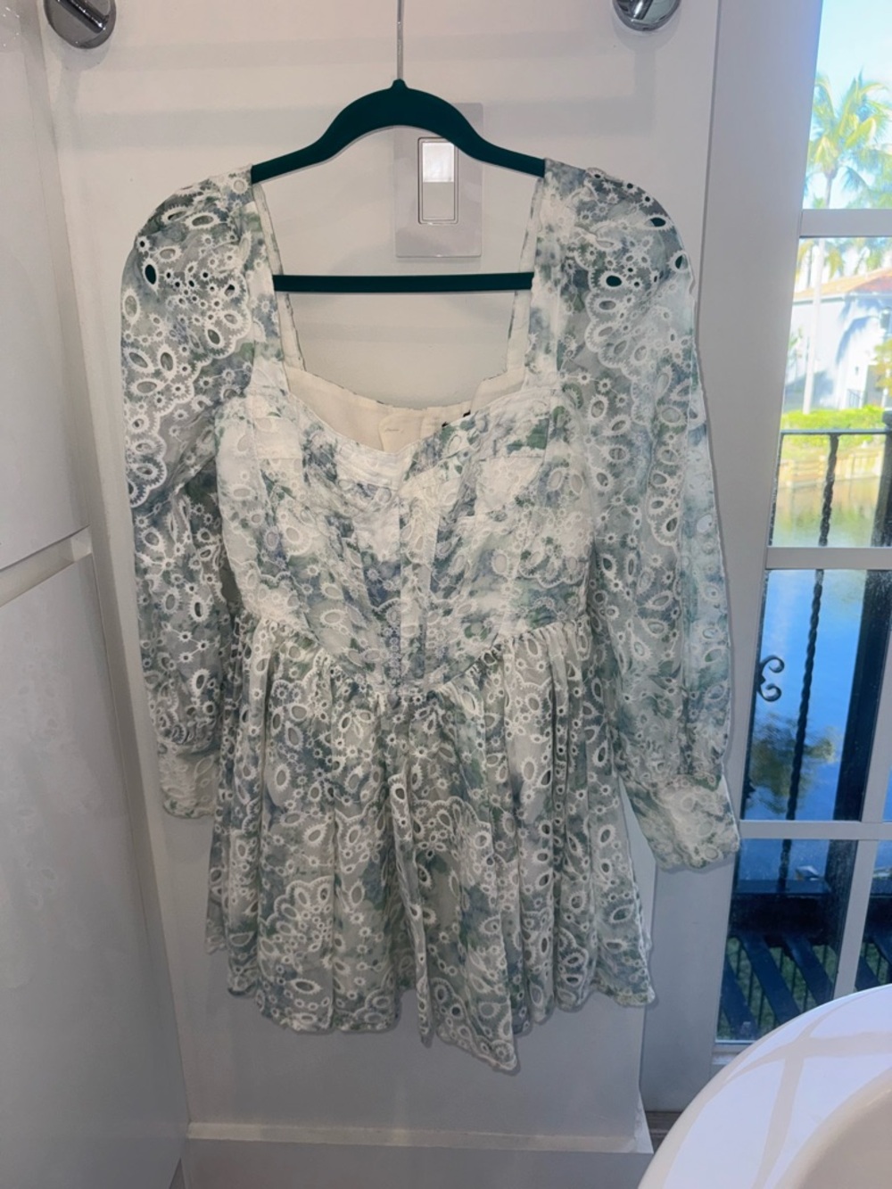 Bardot White Dress with Sage Green Floral Accents